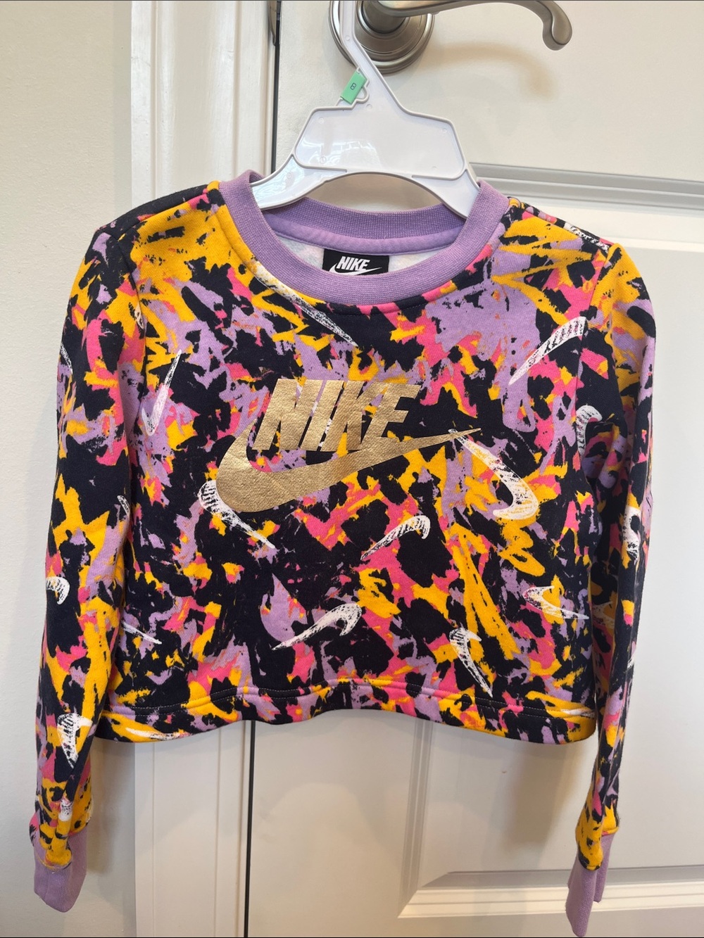 Nike Girls' Black Purple Yellow Pink Splatter Crewneck Sweatshirt